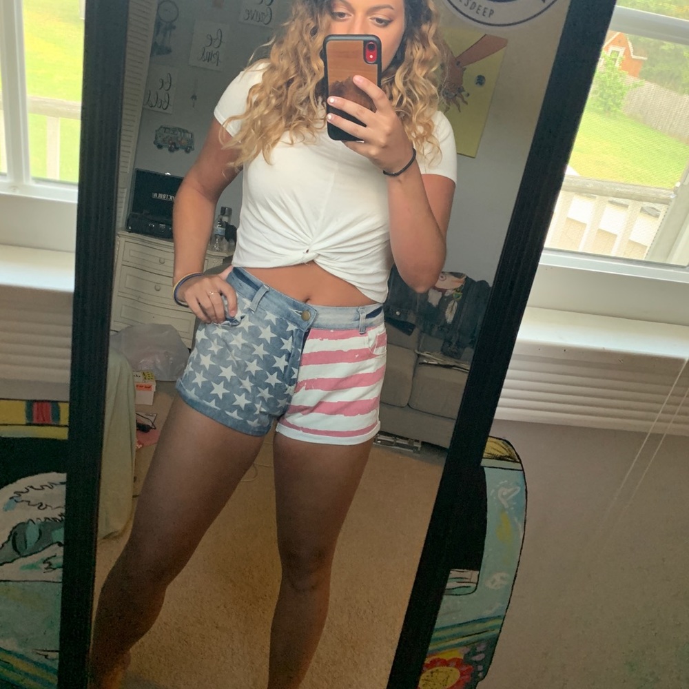 American flag denim shorts